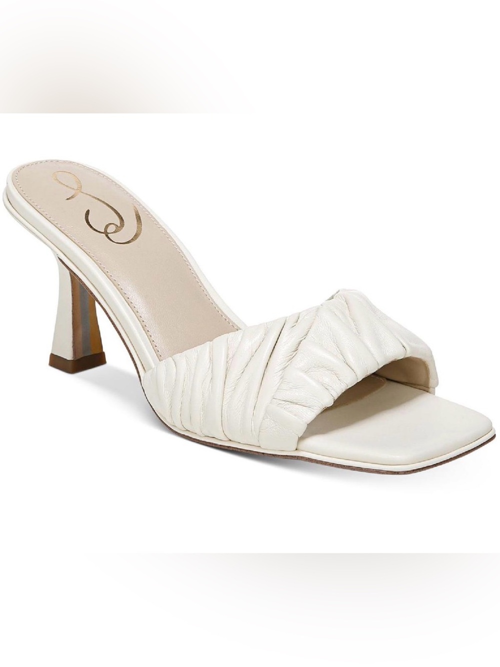 Sam Edelman Kittie Ivory Leather Slip On Square Toe Kitten Heel